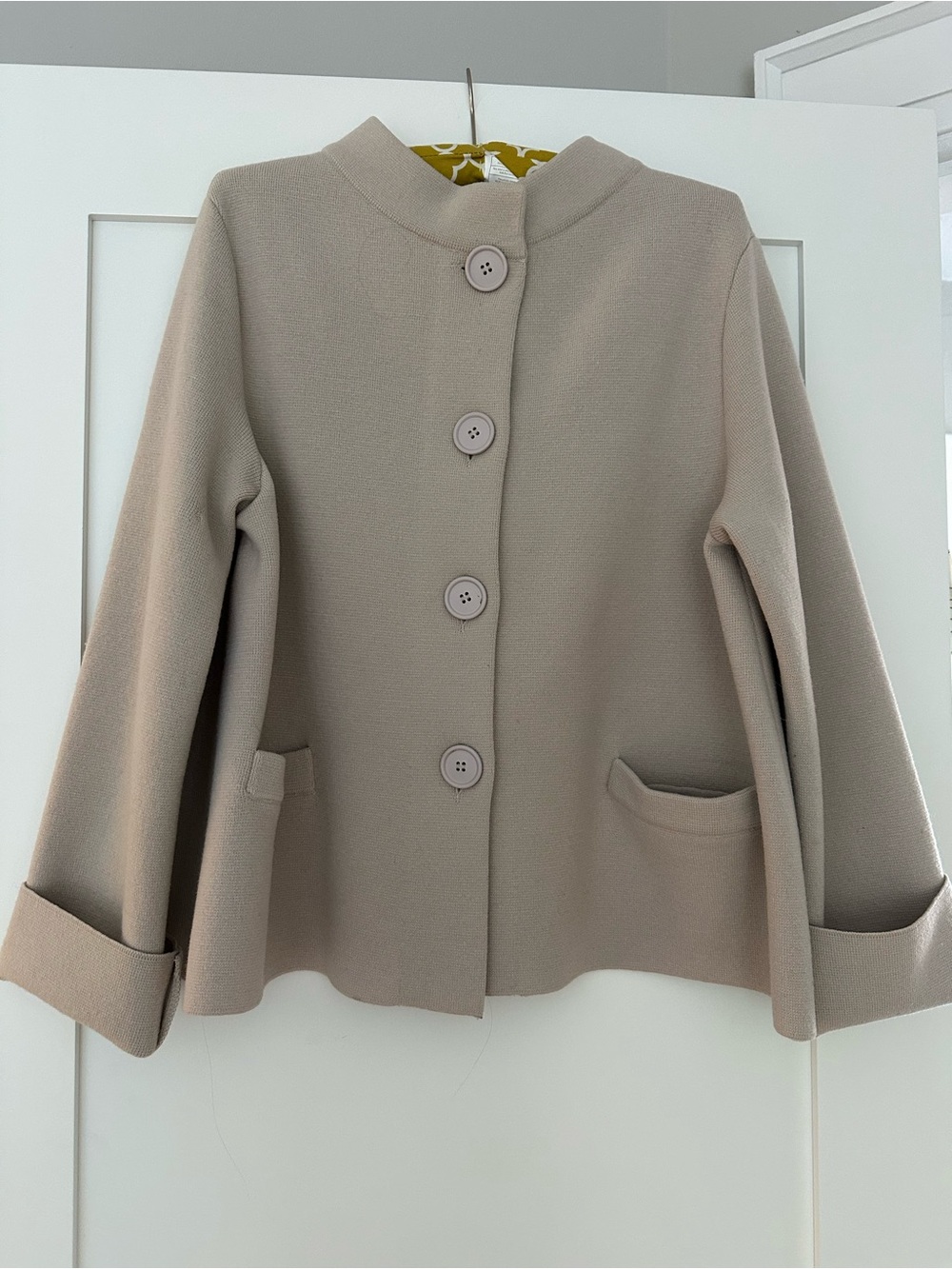 Women's Wool Beige Short Button Jacket